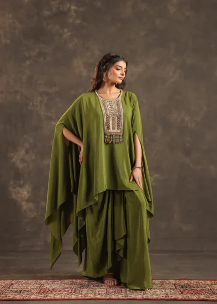 Green Crepe Silk Kaftan