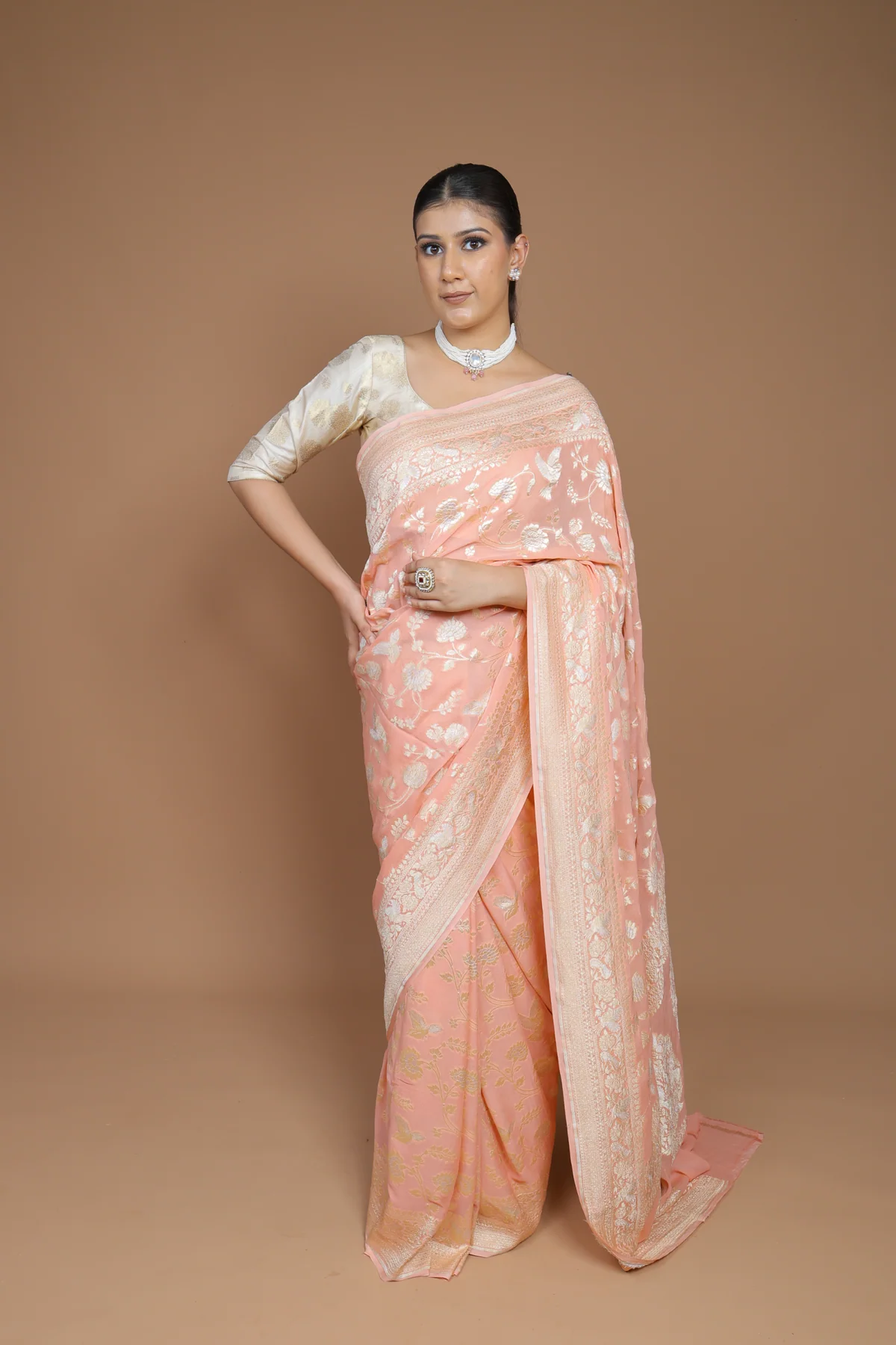 Peach Khaddi Georgette Saree