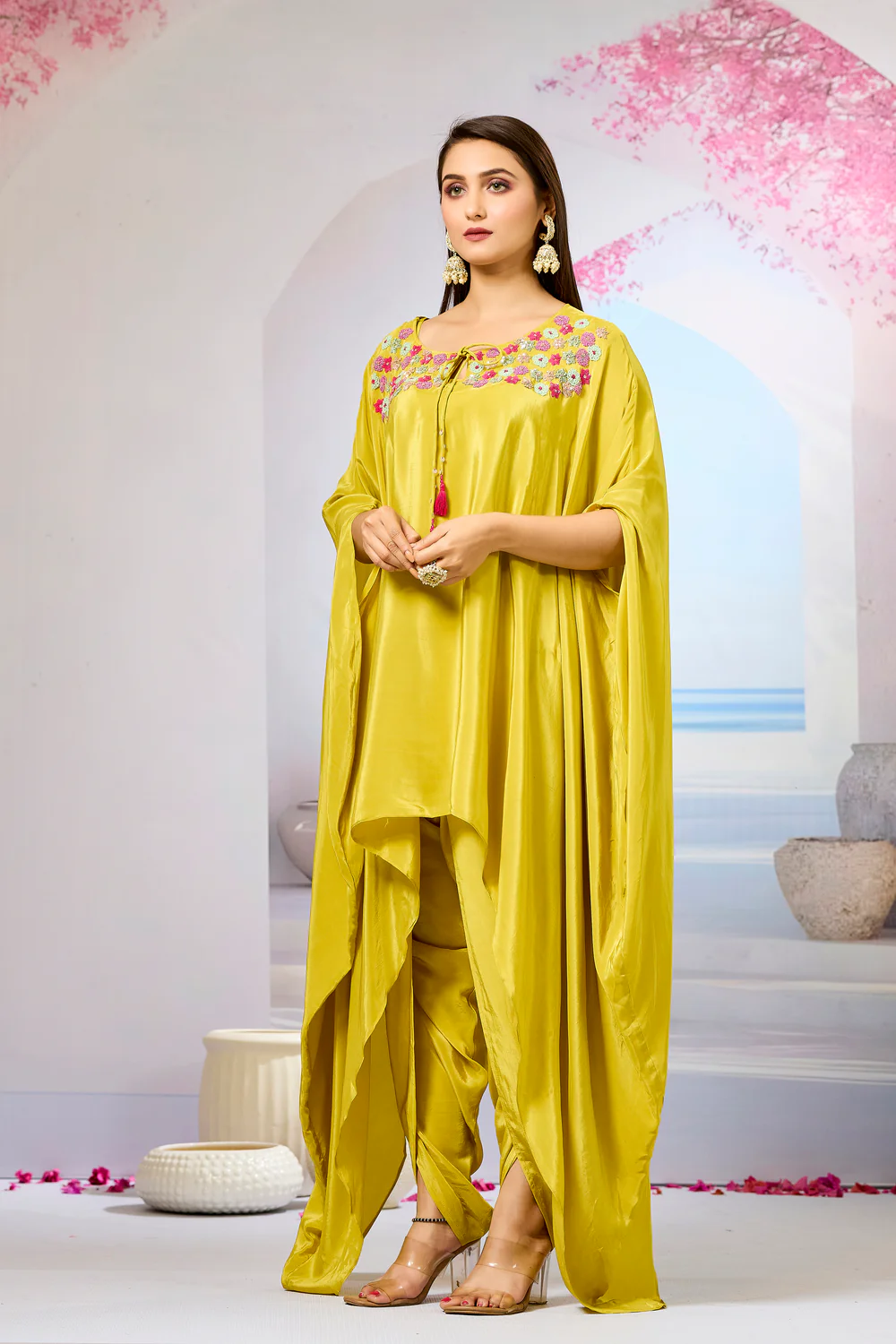 Crepe Silk Kaftan Dhoti Set