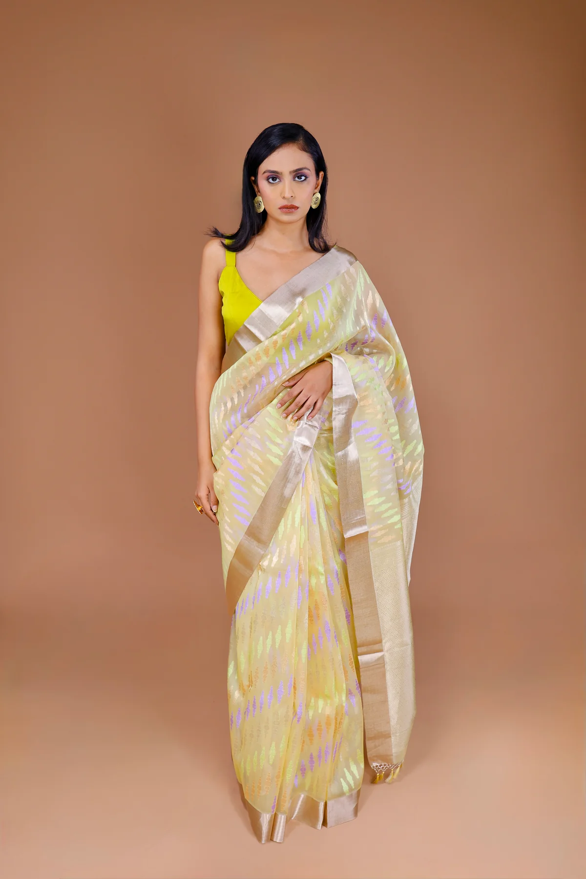 Yellow Handwoven Organza Saree