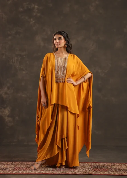 Yellow Crepe Silk Kaftan