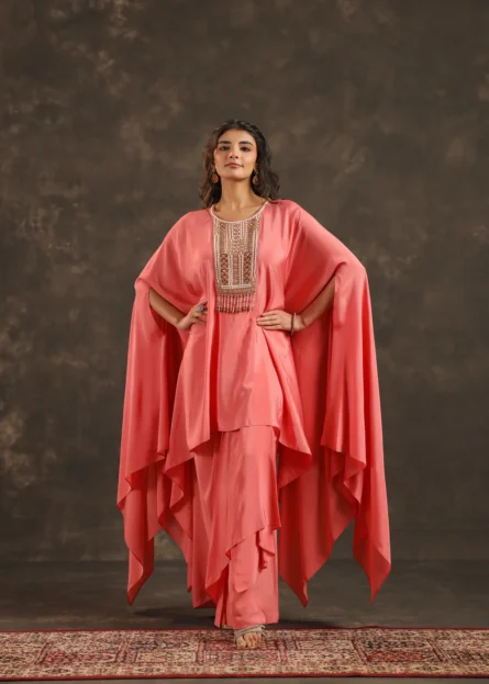 Pink Crepe Silk Kaftan